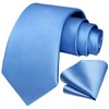 HISDERN Tie Extra Long Plain Light Blue Men's Tie Handkerchief