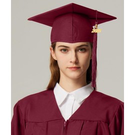 MyGradDay Unisex Adult Matte Graduation Cap with 2024 2025 Tassel Year Charm for High School & Bachelor Maroon
