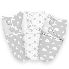 Baby Swaddle Wrap, 3 Pcs 73x56cm Newborn Swaddle Blanket Wrap, 0-3 Months 100% Breathable Cotton Swaddlers Sleep Sack with Adjustable Wings for Baby Boys and Baby Girls