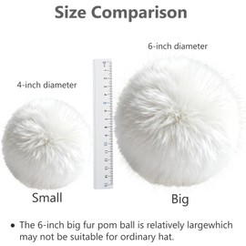 HESUSLA 6IN Large Faux Fur Pompoms,4 Pieces Big Pom Pom Balls Fluffy Pompom Ball with Elastic Loop for Shoes Scarves Gloves Scarves Bag Key Chain Winter Accessories (4 Pieces in White)
