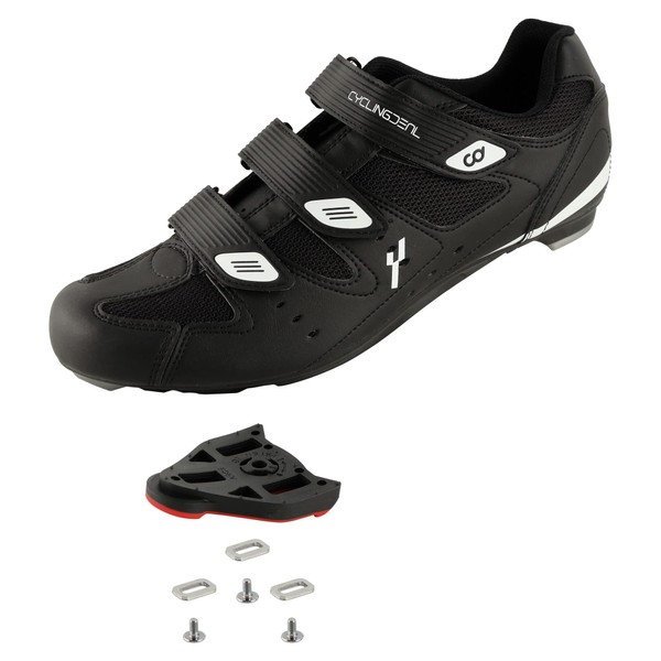 CyclingDeal Bicycle Road Bike Universal Cleat Mount Men's Cycling Shoes Black with 9-Degree Floating Look ARC Delta Compatible Cleats Compatible with Peloton Indoor Bikes Pedals Size 45