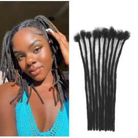 4Inch 0.6cm Width 60 Strands Natural Black Loc Extension Human Hair Full Handmade Permanent Locs Extensions Can Be Dyed and Bleached for Men/Women/Kids Real Dreadlock Extensions Human Hair