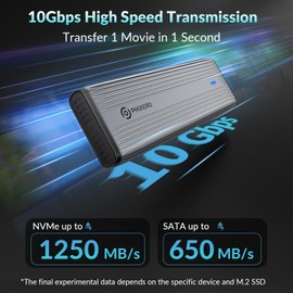 PHIXERO - Adaptador de carcasa SSD M.2 NVME SATA de aluminio, carcasa NVME sin herramientas, USB C 3.2 Gen 2 10Gbps NVME, 5Gbps SATA PCIe M-Key(B+M Key), carcasa SSD para tamaño 2230/2242/2260/2280 SSD