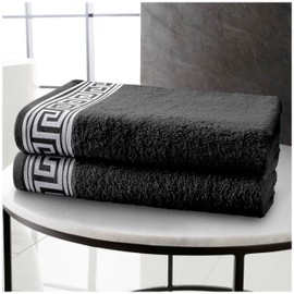 2 Pack Bath Sheets Towels Extra Large Set, Greek Pattern Towels 500 GSM Bath Towels, 100% Cotton Bath Sheets Quick Dry Towel Bale, (80x140cm) Extra Large Bath Sheets Charcoal Towel Set