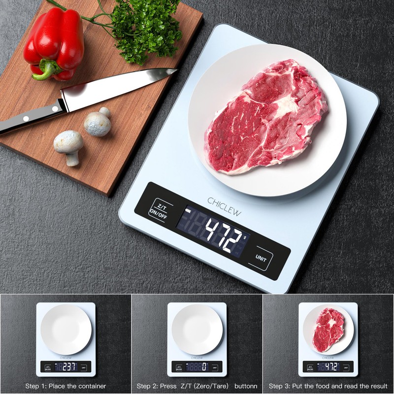 CHICLEW Digital Kitchen Scales Glass, 5 kg Digital Kitchen Scale,
