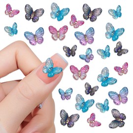 SILPECWEE 240pcs 3D Butterfly Charms for Nails Colorful Butterflies Nail Charm Crystal Flat Back Nail Studs Jewels Nail Art Butterfly Nail Decoration for Craft Manicure