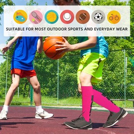 Kids Soccer Socks, 2 Pairs Athletic Knee High Socks for Youth Boys Girls for Shoe Size 3-6.5 / Ages 6-12 (pink)