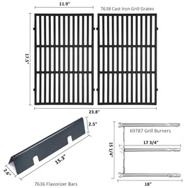 Aibabcue Grill Replacement Parts for Weber Spirit 300 Series E310, E320, E330,S310, S320,S330,Spirit II 300 Series with Front-Mounted Control 7636 Flavor Bar 69787 Grill Burners 7638 Cooking Grates