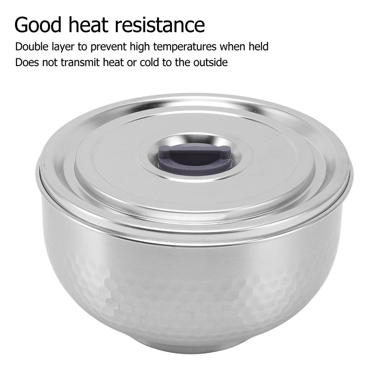 Stainless Steel Bowl 2 Layer Rustproof Thermal Insulation for Rice