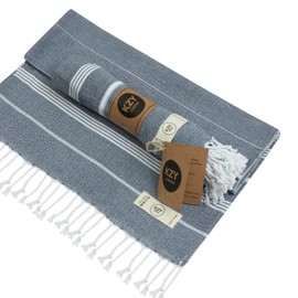 KZY LONDON Turkish Hand Towel Pack of 2- for Kitchen and Bathroom - 100% Cotton, 45 x 90 cm - Decorative, Face, Hair, Gym, Tea, Dishcloth, Bath (Navy Blue)