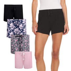 Paquete de 4 pantalones cortos de dormir para mujer, ultra suaves y cómodos, Pillow Talk por René Rofé, Floral, S