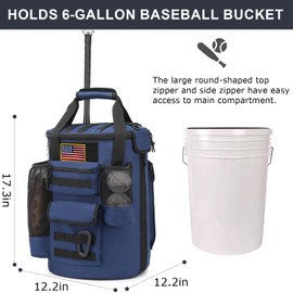XINTREY Baseball Bucket Bag 6 Gallon Tactical Baseball Coaches Bag Softball Bucket Cover Organizer with Padded Seat for Balls, Bat, Gloves, Scoreboards (Blue)