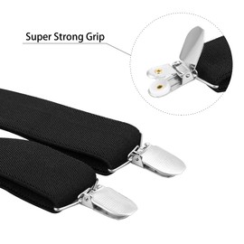 Buyless Fashion Suspenders for Men - 48" Elastic Adjustable Straps 1 1/4" - X Back - 5104-Black