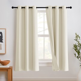 RYB HOME Soundproof Divider Curtains for Living Room Window, 3 Layers Energy Smart Window Drapes Totally Blackout Curtain Shade for Dorm Studio Kids Room, W 52 x L 63 inches, Beige, 2 Pcs