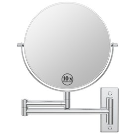 Erlingeryi Wall Mounted Makeup Mirror 1X/10x, 8" Double-Sided Swivel Extendable Mirror for Bathroom, Chrome Finish