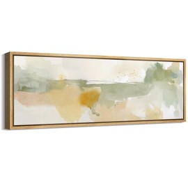 MUDECOR Large Framed Canvas Print Wall Art Serene Watercolor Landscape in Green and Yellow Tones Antique Retro Fine Art Illustrations Decorative Colorful for Bedroom - 60"x20"