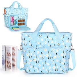 Katech Large Crochet Bag with Beginner Crochet Books, Yarn Storage Organizer Crochet Travel Bag for Crochet Hook, Knitting Accessories, Knitting Bag Crochet Tote Bag for Crochet Lover Gift