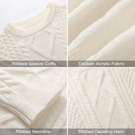 Pleneal Women Sweater Vintage Pullover Cable Knit Sweater Unisex Woven Crewneck Knitted Tops Beige