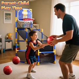 Novaluki Kids Arcade Basketball Game Set with 4 Balls and Air Pump, Indoor Outdoor Basketball Hoop Sports Toy Gifts for Kids Boys Girls 3-12 Years Old, Ideal for Competition and Carnival Party Games