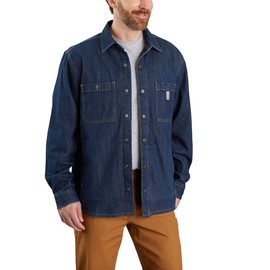 Carhartt Men's Relaxed Fit Denim Fleece Lined Snap-Front Shirt Jac, Glacier, XX-Large