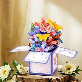 AimtoHome 3D Pop Up Butterfly Card, Floral Greeting Card with Envelope, 8.26 x 10.23 inches, Purple