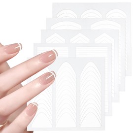 40 Sheets 1696pcs French Tip Stickers，White French Manicure Strips, 5 Different Designs Frenchs Tip Nail Stickers, Self-Adhesive Nail Sticker Decoration for Women Girls Manicure DIY