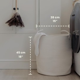 OrganiHaus Large Off-White Woven Laundry Basket w/Handles 52L, Rope Dirty Clothes Hamper, Blanket Basket for Living Room, Baby Laundry Hamper for Nursery, Soft & Durable Decorative Organizer Bin