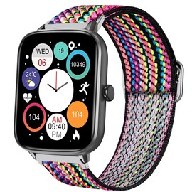 Sahouden Compatible with NZKEEYZI Smartwatch Band, Stretch Elastics Nylon Adjustable Replacement Strap Accessories Compatible for NZKEEYZI L20/YIYEBFU L20/Aukire L20 Smartwatch (Boho Rainbow)