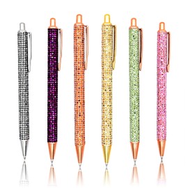 Gullor 6 Pieces Glitter Metal Black Ink Retractable Ballpoint Pen Bling Rose Gold Clip for School Business Office, Style D