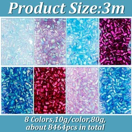 HOBBIESAY 8 Colours Approx. 8464 Pieces Crispy Bingsu Beads 3D Glitter Plastic Beads 3mm Blue Purple Iridescent Soft Tube Beads For The Range Crispy Micro Beads