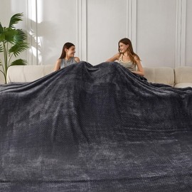 COOVA Seamless Big Blanket 120x120 Inch 3D Jacquard Huge Blanket - Cozy Extra Large for Bed, Oversized King for Family Use, Giant 10x10ft for Couch, Travel, Camping,Dark Grey