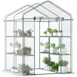 5FT X 5FT X 6FT Eco-Friendly Walk-in Greenhouse with 3 Tier Shelving and Roll-Up Door for Outdoor Backyard Garden UseColor: default Color