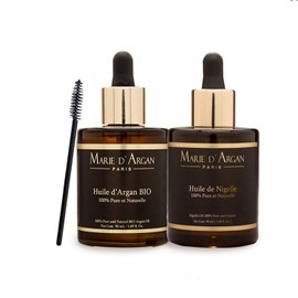 Kit Aceite De Argan + Aceite De Nigella 100% Puro Organio Reparador de Puntas abiertas, Crecimiento de pestañas, Barba, Cejas, Anti Caspa Hidratante Certificado