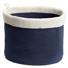 InterDesign Ellis, Hand Knit Round Bin for Towels, Blankets, Handbags, Clothing - Large, Navy/Ivory