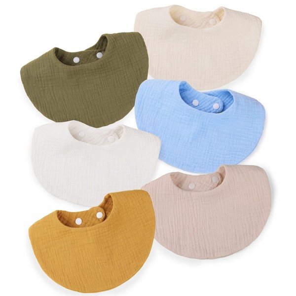 WD&CD 6 Pcs Baby Bibs with 2 Adjustable Button, Soft