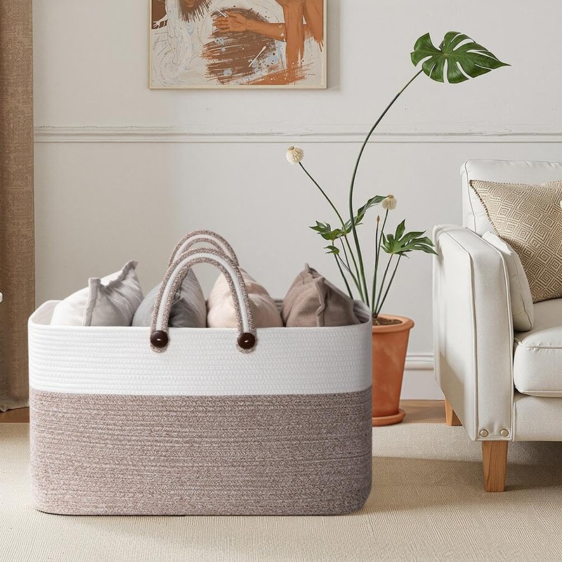 OIAHOMY 95L Large Blanket Basket, 24”x16”x15” Rectangle Woven Baskets For