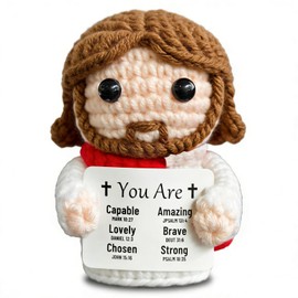 Pusfyeoh Positive Crochet Jesus, Emotional Support Christian Gifts for Women Men, First Communion Confirmation Gifts for Boys Girls, Stocking Stuffers for Teens