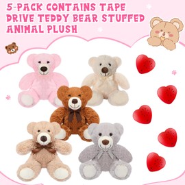 Libima 5 Pack 14" Bears Stuffed Animals with Voice Recorder Set 30 Seconds Voice Sound Recorder Module Plush Bear Cute Stuffed Animal Plush Toys with Zipper Sound Box Recordable Heart (Colorful)