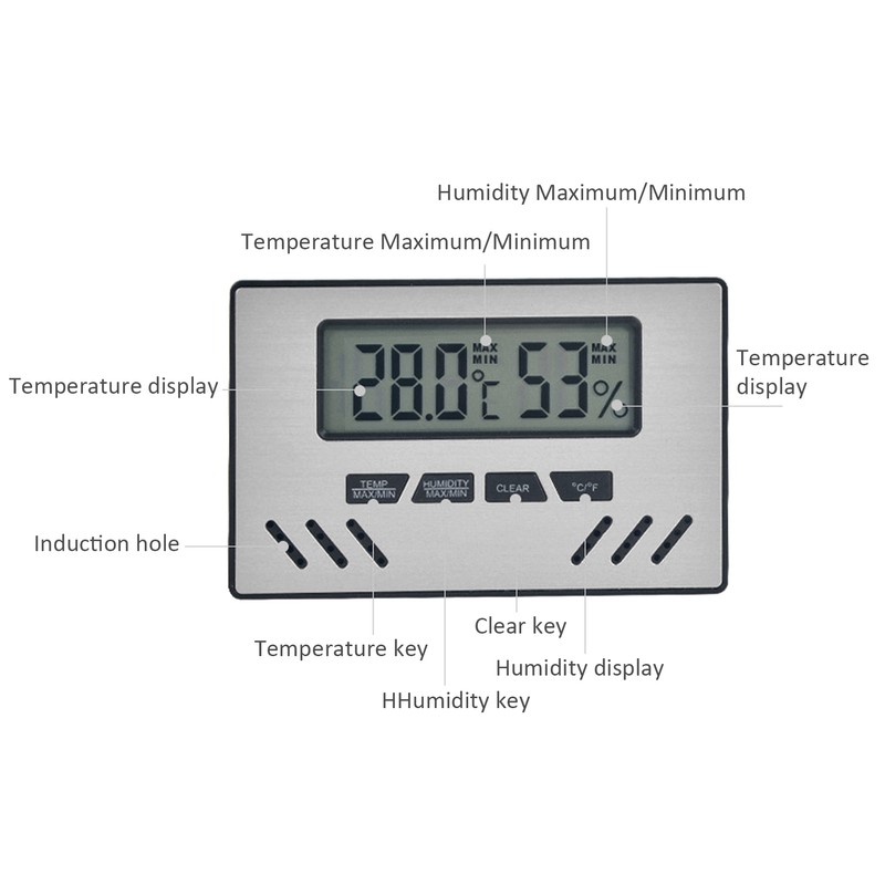 Indoor Cigar Hygrometer Thermometer DualDisplay Humidity Temperature Meter Device Tool(Silver