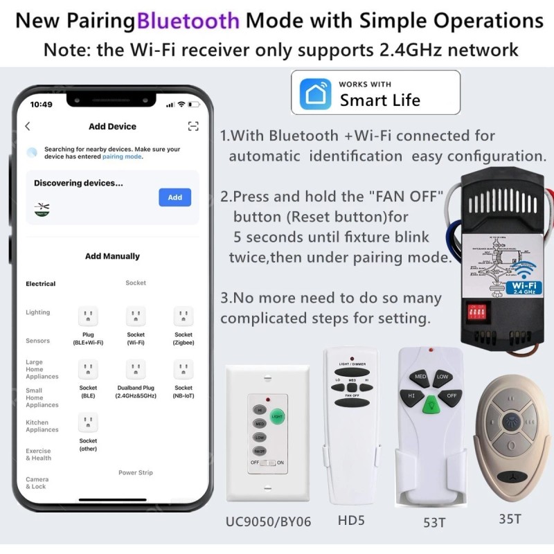 53T Ceiling Fan Wall Remote Control 4DIP Switch for Harbor