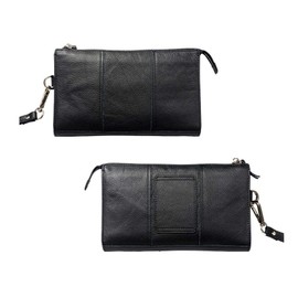 DFV mobile - Genuine Leather Case Handbag for Pharos Traveler 127 GPS, PTL127 - Black