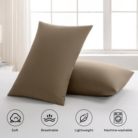 JELLYMONI Pillowcases King Set of 2 Cotton Envelope Pillow Covers Khaki 20×36in Bed Pillow Cases 100% Washed Cotton Soft Breathable (Pillows are not Included)