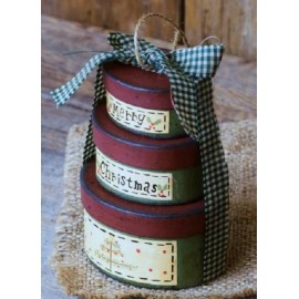 Unbranded NEW OVAL HANGING MINI " MERRY CHRISTMAS " 3 pc  BOX SET ORNAMENT Folk art ap