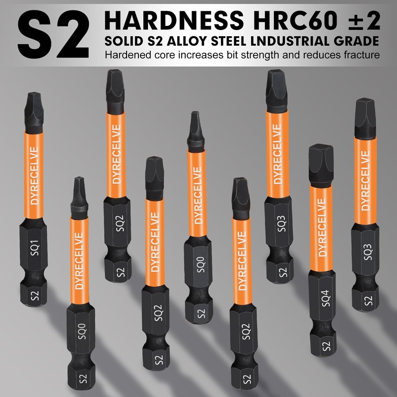 12-Pack Square Drive Bits- PREMIUM S2 Alloy Steel Square Bit