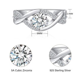 Elspeth 1CT 925 Sterling Silver Engagement Rings 6MM 5A Cubic Zirconia Infinity Ring Anniversary Bands for Women Size 5-10, Sterling Silver, Cubic Zirconia