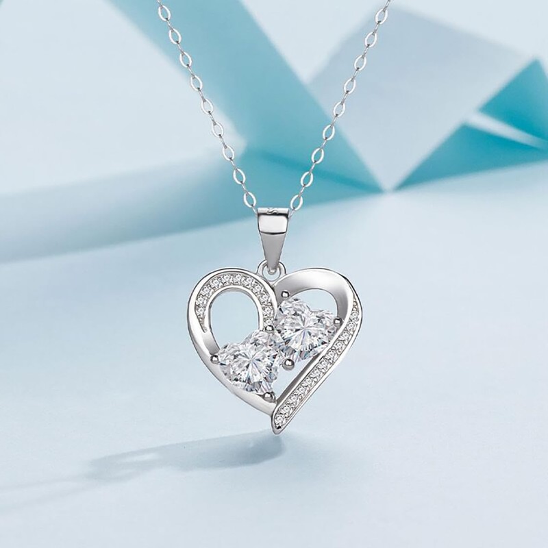 HAISWET Heart Necklace 925 Sterling Silver Necklace for Wife Clear