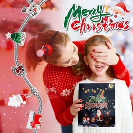 TonJin Christmas Advent Calendar Bracelets 2024 for Kids Xmas 24 Days Countdown Calendar with 2 DIY Bracelets 22 Charm Beads Pendants for Girls Kids Teens Adult Women