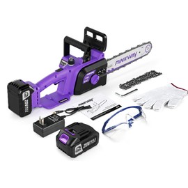 Brushless 12-Inch Electric Chainsaw Cordless，20V Battery Power Chain Saw with 4.0Ah Battery and Charger, Mini Chainsaw Cordless Portable Compact Saw Handheld for Wood Cutting，Purple