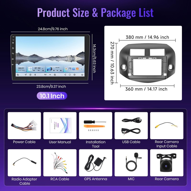 Upriding Android 15 Radio【Qualcomm 8 Core 4+64G】 for Toyota RAV4