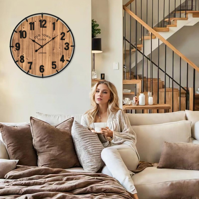 EMAX HOME Large Old Town Farmhouse Wall Clock 20 Inches